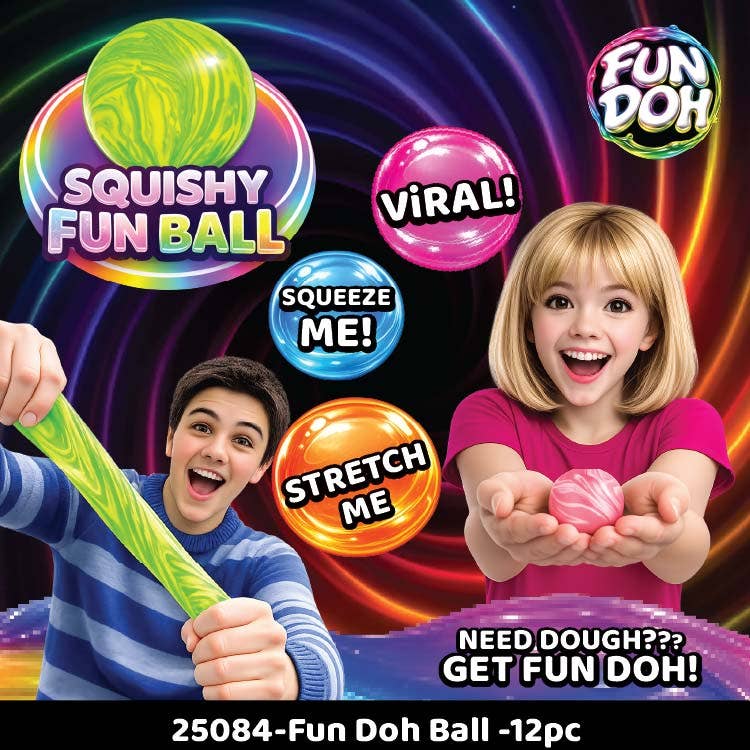 Fun Doh Squishy Fun Fidget Ball Boxed Assortment- 12/Display: Wholesale Price