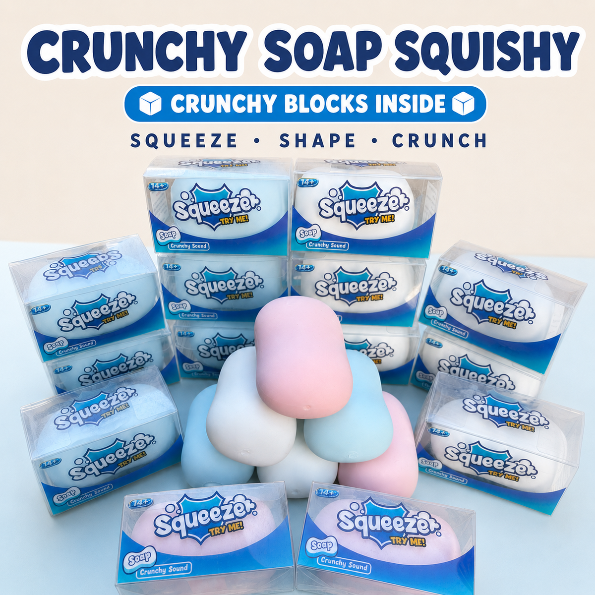Crunchy Block Soap Squishy Stress Toy: Blue