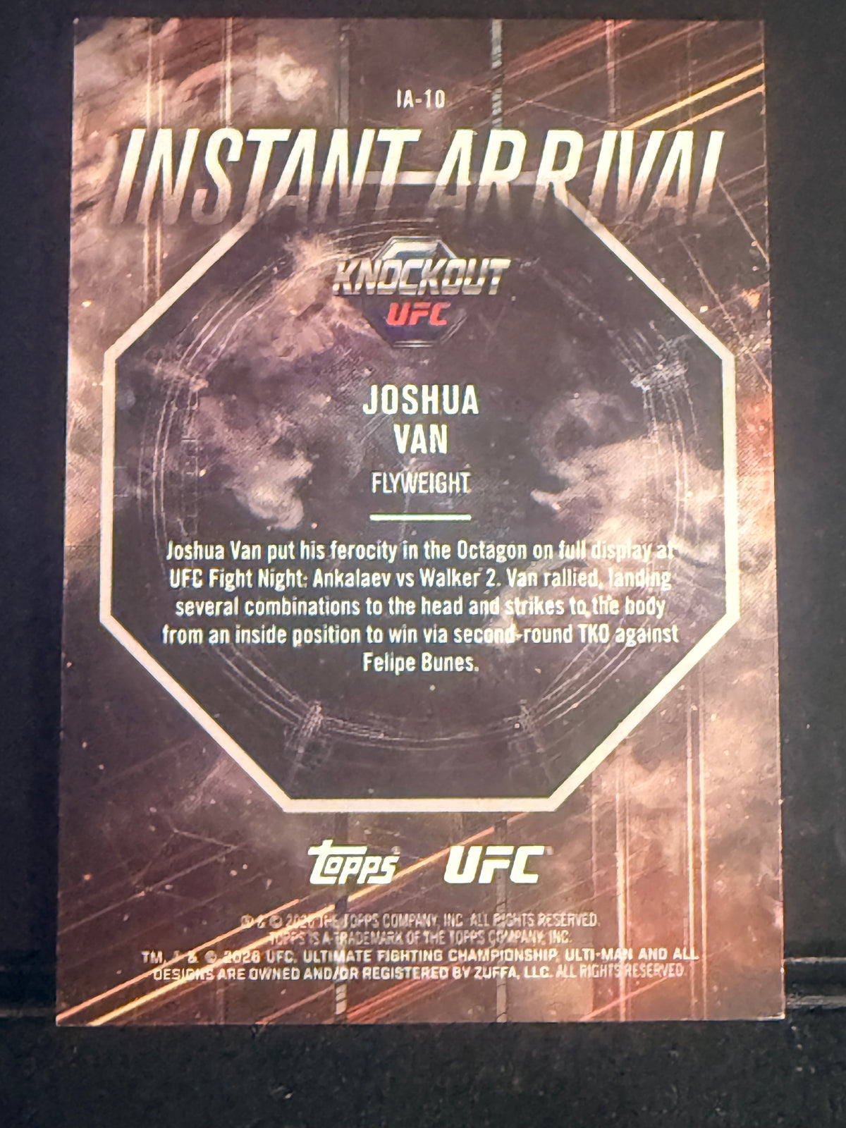 2025 TOPPS KNOCKOUT UFC INSTANT ARRIVAL BLACK #IA-10 JOSHUA VAN #/25